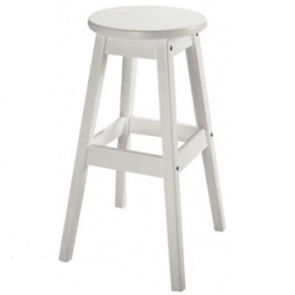 TABURETE DE MADERA BLANCO ASIENTO DE CUERINA