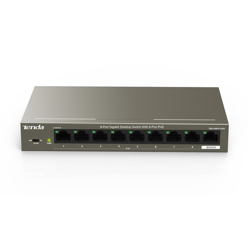 Switch TEG1109P-8-102W, 9 puertos Gigabit Tenda