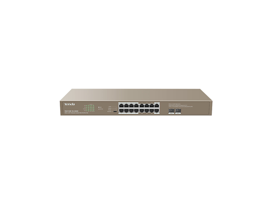 TENDA - SWITCH 16 PUERTOS TENDA TEG1118P-16-250W, NO ADMINISTRABLE, VLAN, ETHERNET 10/100/1000, POE, 2 PUERTO SFP, DESKTOP/WALL MOUNTING, PORTECTOR CONTRA RAYOS, IEEE 802.3? IEEE 802.3U?IEEE 802.3AB?IEEE 802.3X? IEEE 802.3AF?IEEE 802.3AT, 4 MODOS (STANDARD - PRIORITY - EXTEND - VLAND)